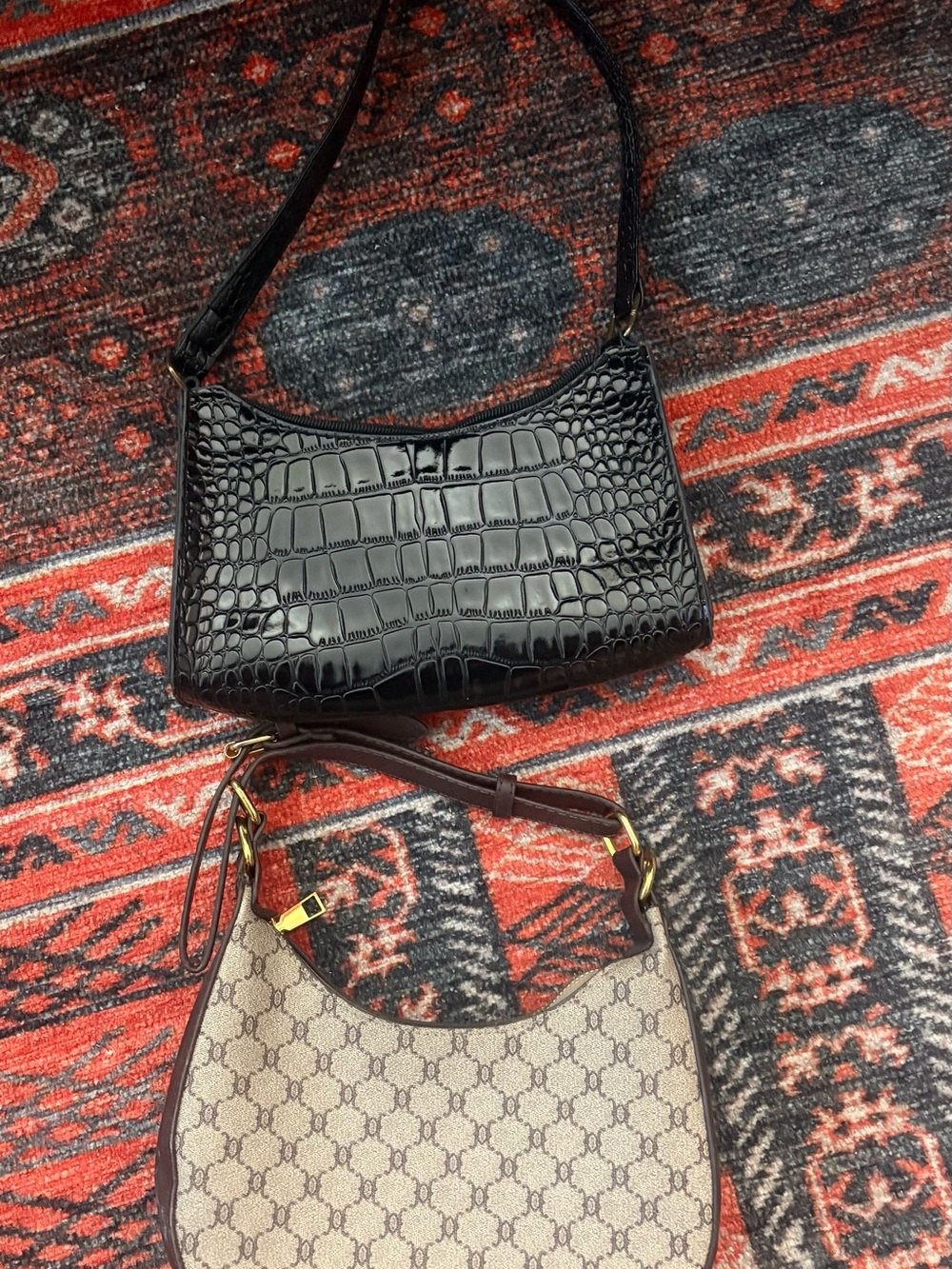 Black Croc-Embossed Shoulder Bag - Classic Women Bag 2 for 1